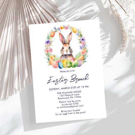 Elegante Paasbrunch Floral Bunny Kaart