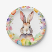Elegante Paasbrunch Waterverf Bloemenkonijn Papieren Bordje (Voorkant)