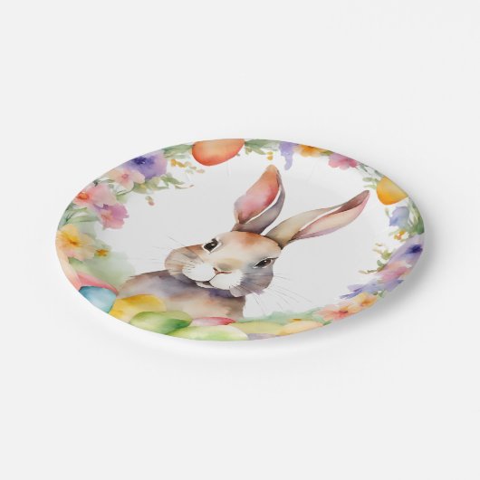 Elegante Paasbrunch Waterverf Bloemenkonijn Papieren Bordje (Gekanteld)