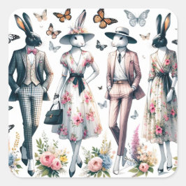 Elegante paashaas Springtime Mode Vierkante Sticker