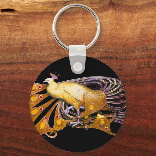 ELEGANTE PAAUW IN GEEL EN ZWART SLEUTELHANGER (Voorkant)