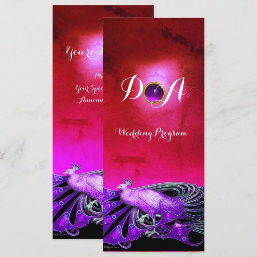 ELEGANTE PAAUW IN PAARS, ZWARTE TROUW MONOGRAM KAART (Voorkant / Achterkant)