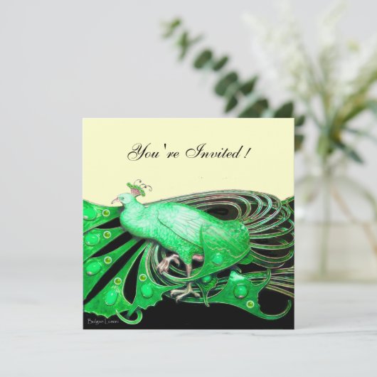 ELEGANTE PAAUWIN ZWART, GROEN EN GOUD KAART (Staand voorkant)