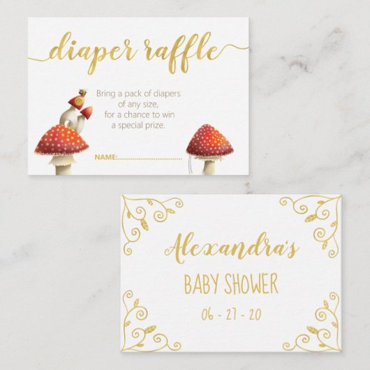 Elegante paddenstoelen en bijen, goudfolieraffel informatiekaartje (Voorkant / Achterkant)