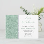 Elegante pailletten & diamanten mintgroene verjaar kaart (Staand voorkant)