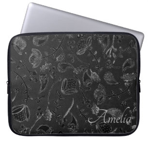 Elegante Paisley Bloem Zwarte Gepersonaliseerde Laptop Sleeve