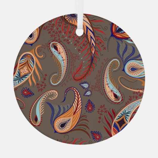 Elegante Paisley Print:  Patroon Glas Ornament (Achterkant)