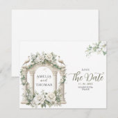 Elegante Paleis Groene Save the Date Kaart (Voorkant / Achterkant)