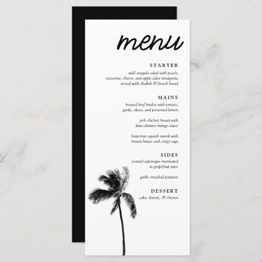 Elegante Palm Tree Bat Mitzvah Diner Menu (Voorkant / Achterkant)