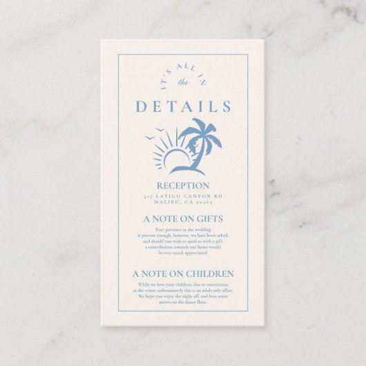 Elegante Palm Tree Hand getrokken bruiloft Informatiekaartje (Voorkant)