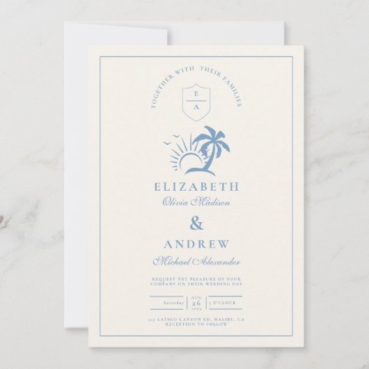 Elegante Palm Tree Hand getrokken bruiloft Kaart (Voorkant)