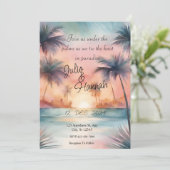 Elegante Palm Tree Sunset Bruiloft uitnodiging (Staand voorkant)
