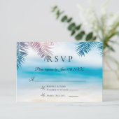 Elegante Palm Tree Tropical Beach Wedding RSVP-kaa RSVP Kaartje (Staand voorkant)