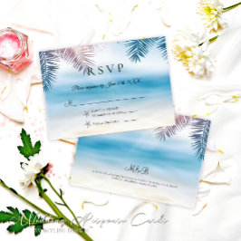 Elegante Palm Tree Tropical Beach Wedding RSVP-kaa RSVP Kaartje