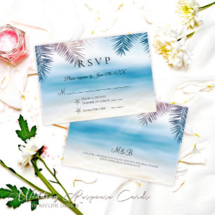 Elegante Palm Tree Tropical Beach Wedding RSVP-kaa RSVP Kaartje
