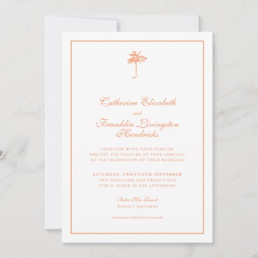 Elegante Palm Tree Tropical Wedding Kaart (Voorkant)