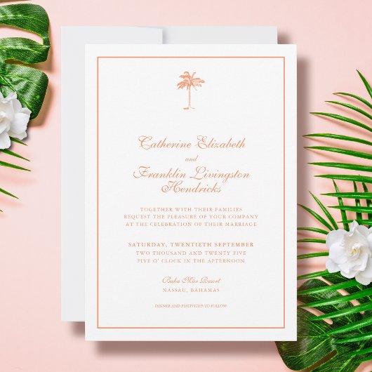 Elegante Palm Tree Tropical Wedding Kaart