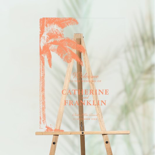 Elegante Palm Tree Tropical Wedding Welkom Acryl Bord