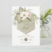 Elegante palmbladeren bloemengroene Waterverf Save The Date (Staand voorkant)