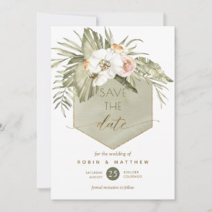 Elegante palmbladeren bloemengroene Waterverf Save The Date