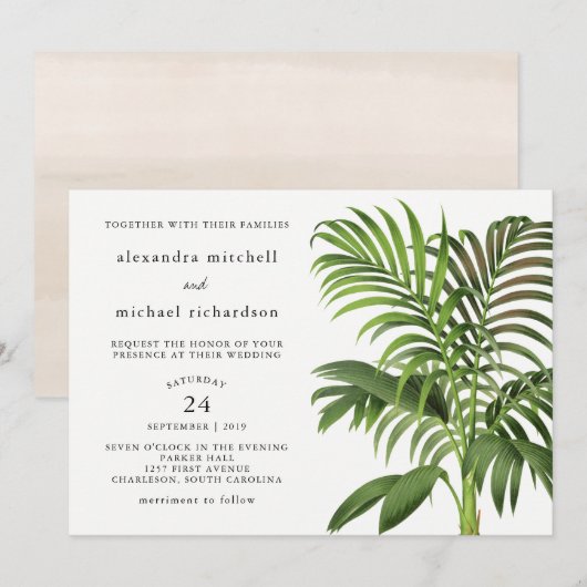 Elegante  palmbladeren | Bruiloft Kaart (Voorkant / Achterkant)