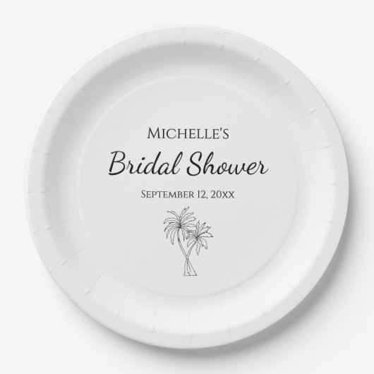 Elegante palmbomen Modern Vrijgezellenfeest Tropis Papieren Bordje (Voorkant)