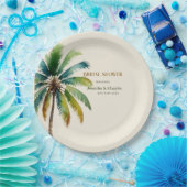 Elegante palmbomen strand beige bruidsdouche papieren bordje (Feest)