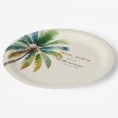 Elegante palmbomen strand beige bruidsdouche papieren bordje (Gekanteld)