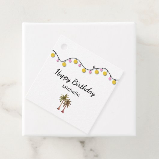 Elegante Palmbomen String Lights Tropische Verjaar Bedankjes Labels (In situ)