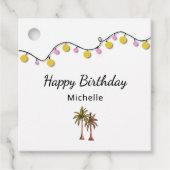 Elegante Palmbomen String Lights Tropische Verjaar Bedankjes Labels (Voorkant)