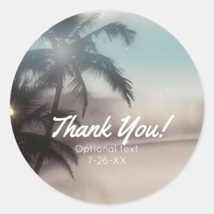 Elegante palmbomen tropisch strand feest favor ronde sticker