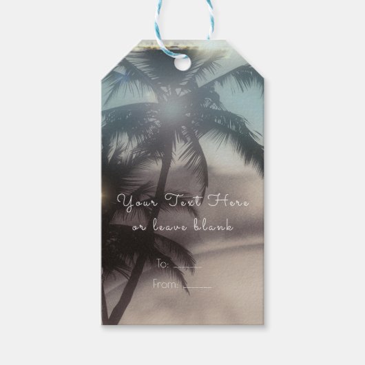 Elegante palmbomen tropisch strandfeestfavoriet cadeaulabel (Voorkant)