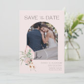 Elegante Palmboog Bestemming Foto Save the Date (Staand voorkant)