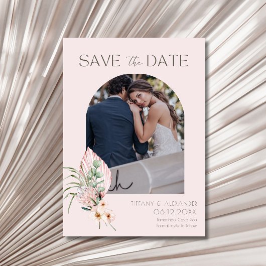 Elegante Palmboog Bestemming Foto Save the Date