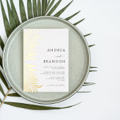 Elegante palmboom bladeren bruiloft alles in één g folie uitnodiging