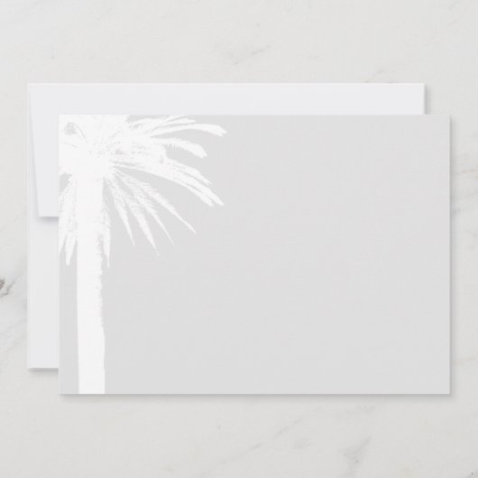 Elegante palmboom strand bruiloft bewaar de datumk save the date (Achterkant)
