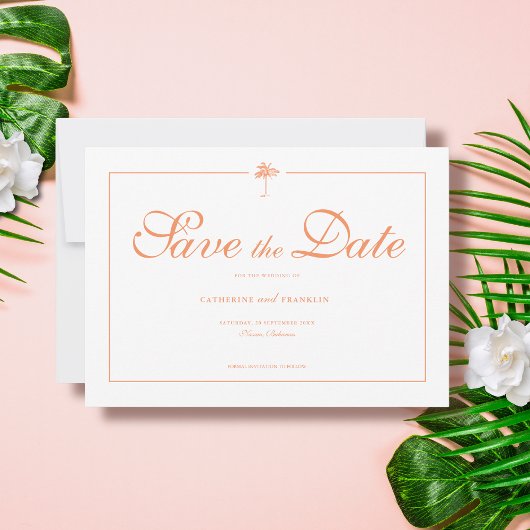 Elegante Palmboom Tropisch Huwelijk Save The Date