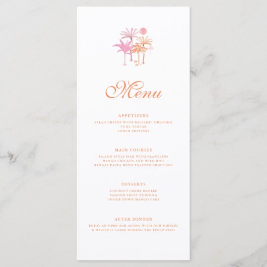 Elegante palmboom Tropische bruiloft Menu (Voorkant)