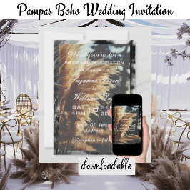 Elegante Pampagras Boho Trouw Uitnodiging