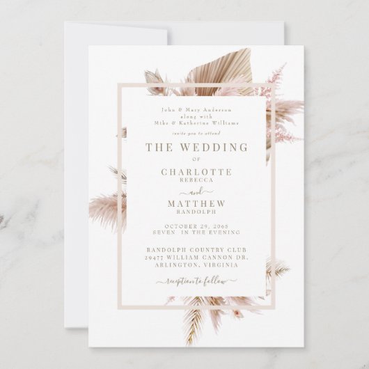 Elegante Pampas bruiloft uitnodiging (Voorkant)