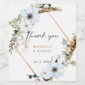 Elegante pampas gras en witte anemoon bruiloft wijn etiket (Enkel label)