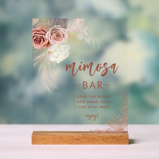 Elegante Pampas Grass Bachelorette Mimosa Bar Acryl Bord (Neutraal)