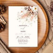 Elegante Pampas Grass Boho Wildflower Wedding Kaart