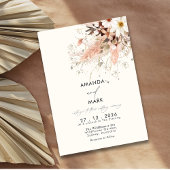 Elegante Pampas Grass Boho Wildflower Wedding Kaart