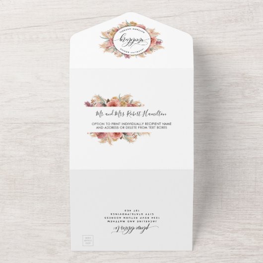 Elegante Pampas Grass bruiloft met geperforeerde R All In One Uitnodiging (Buitenkant)