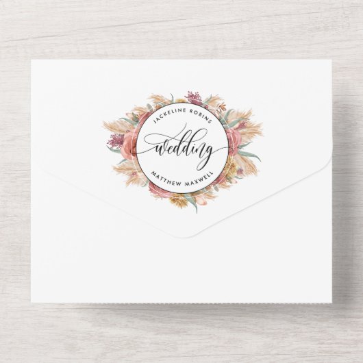 Elegante Pampas Grass bruiloft met geperforeerde R All In One Uitnodiging (Achterkant)