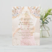 Elegante Pampas Grass Floral Primer Añito Bautizo Kaart (Staand voorkant)