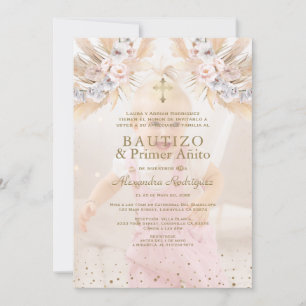 Elegante Pampas Grass Floral Primer Añito Bautizo Kaart