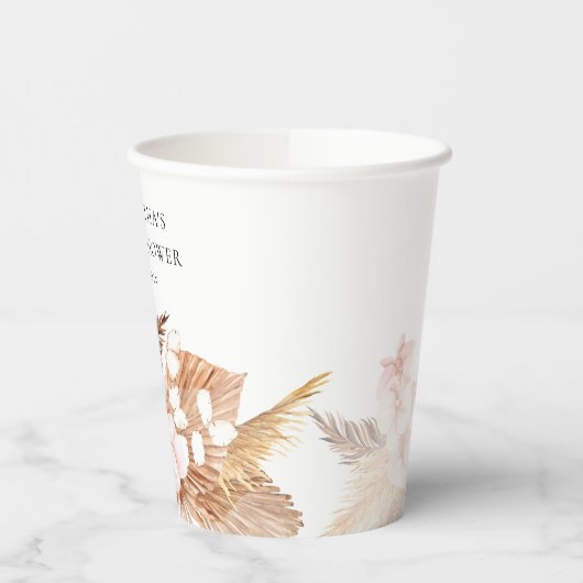 Elegante Pampas Grass Roze Bloemen Modern Papieren Bekers (Links)