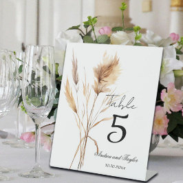 Elegante Pampas Grass Trouwtafel Nummer Reclamebord Met Voetstuk